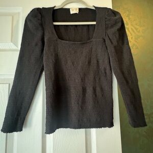 Nation LTD Alexandra Smocked Long Sleeve Black Peasant  Top